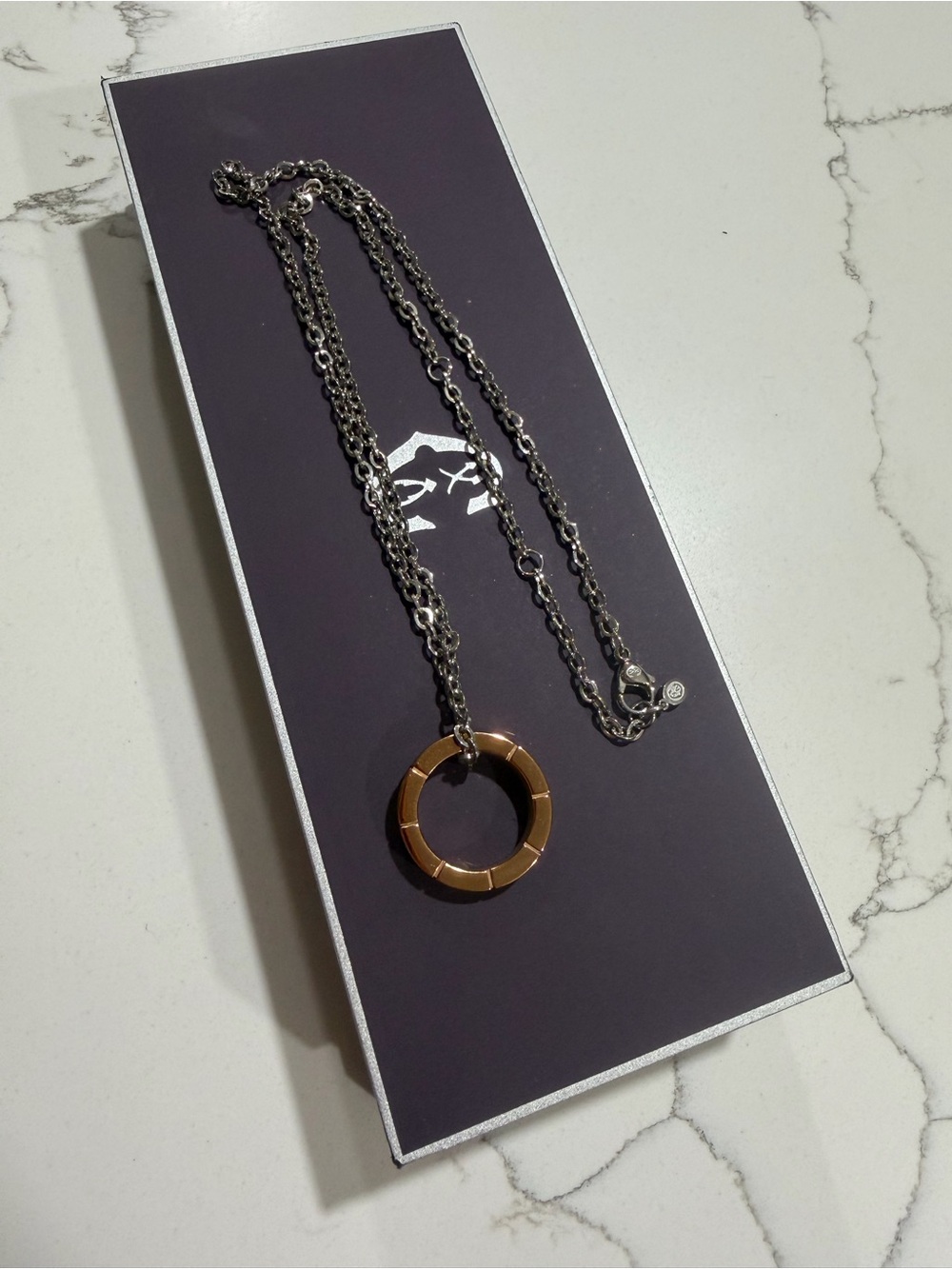 Charriol Silver Chain Necklace with Gold Circular Ring Pendant